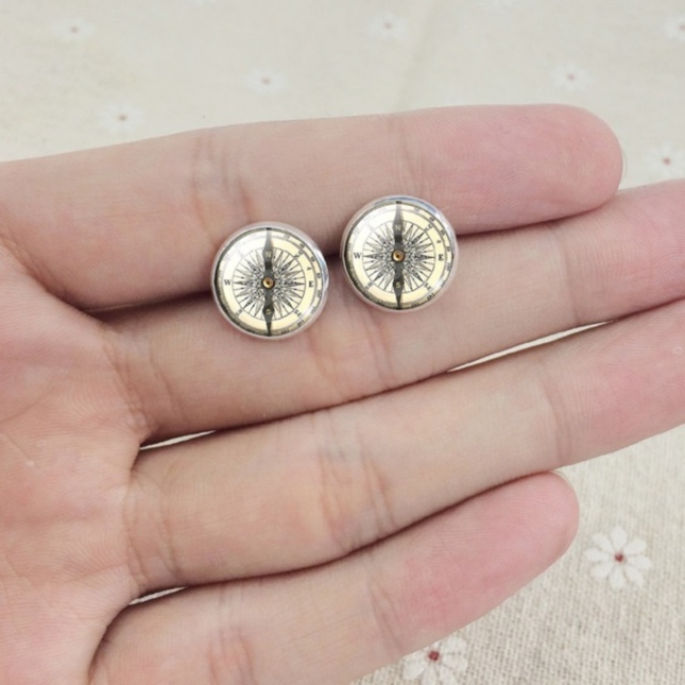 NWOT.  Compass glass dome earrings.
